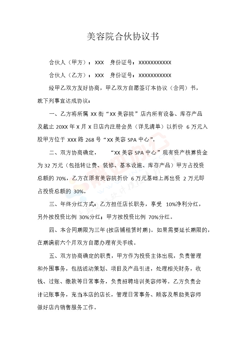 美容院合伙协议书(合同合集)