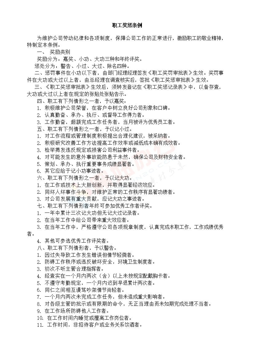 职工奖惩条例