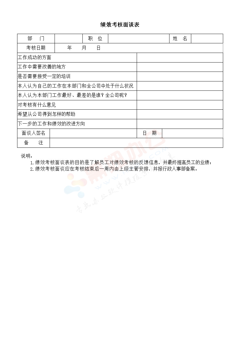 绩效考核面谈表模板