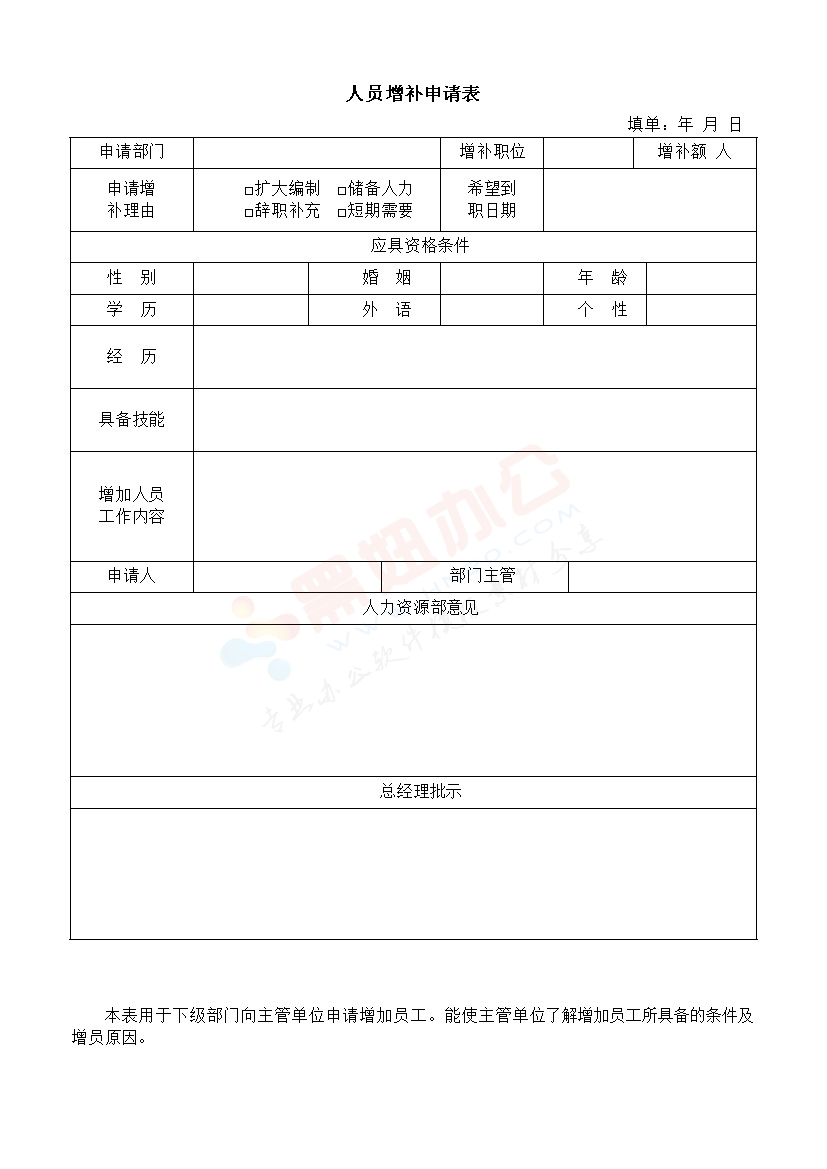 人员增补申请表模板