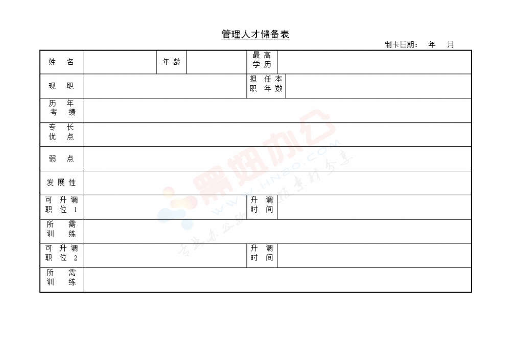 管理人才储备表模板