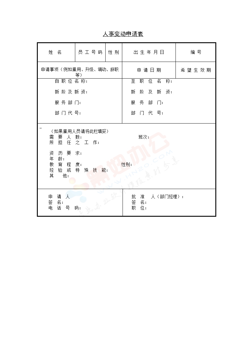人事变动申请表模板