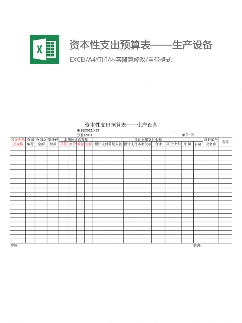 资本性支出预算表——生产设备